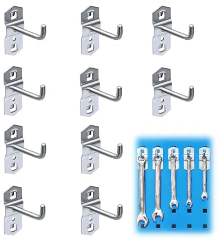 10 Stück Lochwand Haken, Regal Lochwandhaken Stahl, Werkzeughalter Lochwand Zubehör, Haken Wandpaneele Werkzeugwand,Metall Display Regal Wandhaken Lochplatten Anhänger für Supermarkt Werkstatt (50mm)