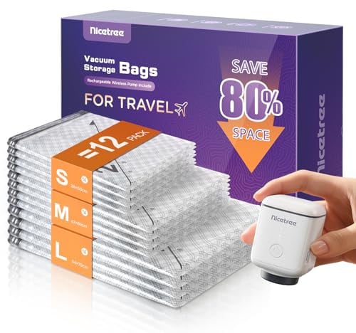 Innsky 12-Pack Vacuum Storage Bags with Rechargeable Pump, 3 Sizes | Large Space Saver Compression Pouches for Travel Packing, House Moving, Seasonal Home Organisation, 3 Sizes
