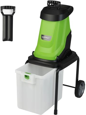 COSTWAY Electric Garden Shredder, 2800W/3000W Wood Chipper with 50L Collection Bin, 4500RPM Speed, 45mm Cutting Diameter, Double-Sided Blade & Safety Knob (2800W, 56 x 44 x 94cm)