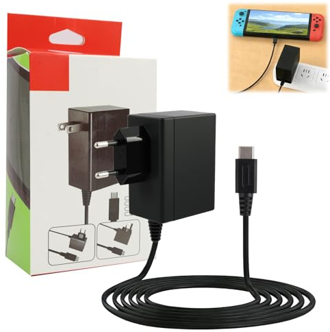 Chargeur 39 W Adaptateur Secteur Rapide USB-C avec Câble de 1,5 m Compatible avec Switch Console/Switch OLED/Switch Lite/Deck Dock/Switch Pro Controller, Idéal pour Jouer à la Maison ou en Voyage.