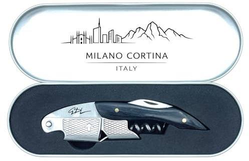 Cavatappi Personalizzato con Nome e Skyline Città – Apribottiglie Sommelier Professionale Inciso – Idea Regalo per Amanti del Vino con Scatola (Milano Cortina skyline)