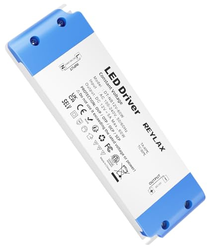 REYLAX LED Trafo 12V 60W 5A, Ultra Dünner Netzteil 230v auf 12v Treiber | Transformator Schlank Treiber Power Supply Niedervolttrafo, Konstante Spannung für G4 MR16 GU5.3 Strips