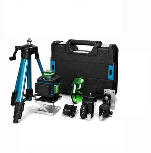 Livella Laser 4D Autolivellante 360° con 16 Linee Verdi, Sistema di Allineamento 3° Automatica, 2 Batterie Incluse, Supporto Girevole, Treppiede Regolabile fino a 1,2m, Telecomando e Valigetta