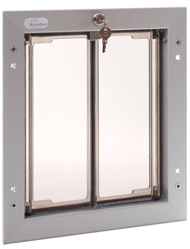 Plexidor Performance Türhalterung Haustiertüren – mit Schloss und Schlüssel – energieeffiziente zwei Paneele – Silber