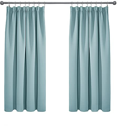 Deconovo Verdunkelungsvorhang Kräuselband Gardinen Wärmehaltung Wohnzimmer Vorhang Verdunkelung, 138x117cm(HöhexBreite), Himmelblau, 2er Set