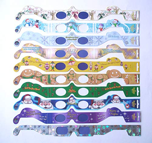 12er-Set Weihnachtsbrillen Holo-Effekt: Engel, Schneemann, Teddy, Rentier, Lebkuchenmann, Zuckerstange, Santa, Weihnachtsstern, Geschenkpaket, Weihnachtsbaum, Elf, Schneeflocke; Weihnachts-Motive