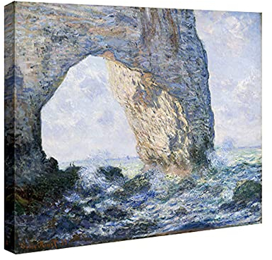Wieco Art - Impression sur toile The Manneporte de Claude Monet célèbre reproduction de peintures à l'huile - Reproduction d'œuvres d'art classiques - Paysage marin - Images sur toile pour la maison