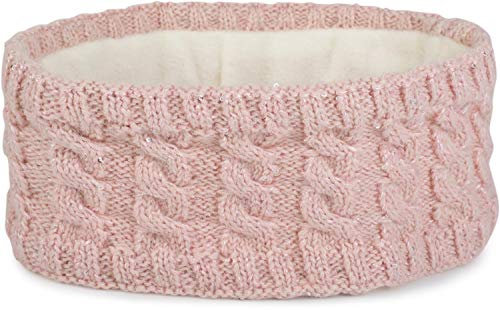 styleBREAKER Damen Strick Stirnband mit Zopfmuster und Pailletten, Fleece Futter, Haarband, Thermo Winter Headband 04026028, Farbe:Rose
