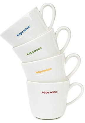 Keith Brymer Jones - Gamme Word - Lot de 4 tasses à expresso en céramique - Coffret cadeau - Espresso - 100 ml