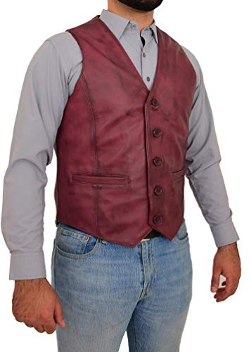 Gilet da uomo in pelle piena bordeaux gilet intelligente tradizionale - King