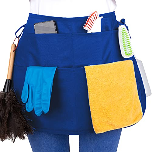 SupplyMaid Waterproof Professional Speed Cleaning Apron with 5 Pockets. Designed for Pro House Cleaners & Hotels. Like a Cleaning Caddy Around Your Waist - Speeds Up Cleaning, Saves Time, Blue