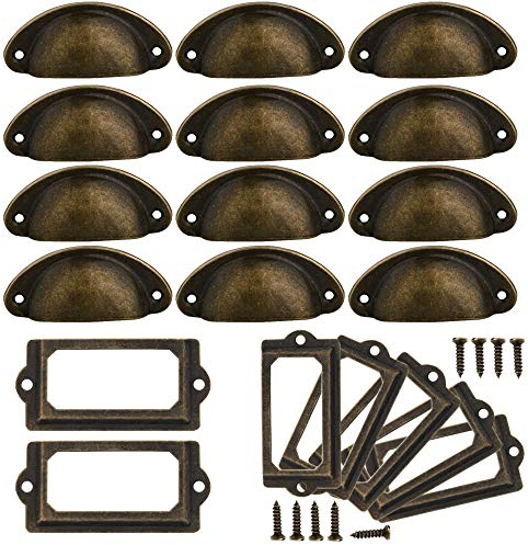 Anyasen Schrankgriffe Set 32 Stück Muschelgriff Muschelgriffe fur Schublade Möbelgriffe Antik Vintage Schrankgriffe Etikettenrahmen Metall Etikettenhalter mit Schrauben für Kabinett Schubladen