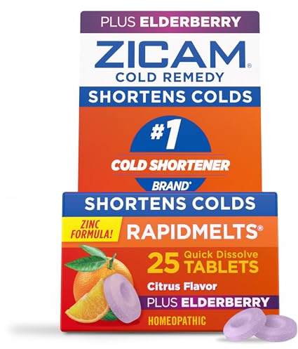 Zicam Cold Remedy Zinc RapidMelts, Elderberry Citrus Flavor, Homeopathic, Cold Shortening Medicine, Shortens Cold Duration, 25 Count