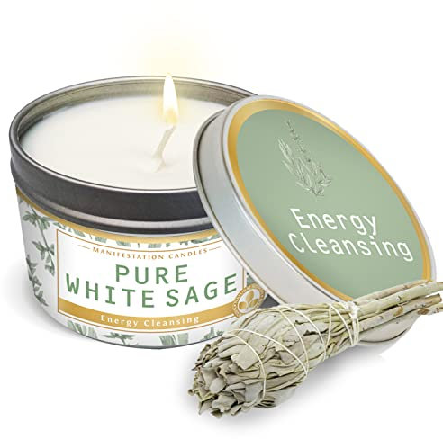 Manifestation Candles Duftkerze, reinweißer Salbei, für die Energiereinigung, verbannt negative Energie I Reinigung und Chakra-Heilung, natürliches Sojawachs, Dosenkerze