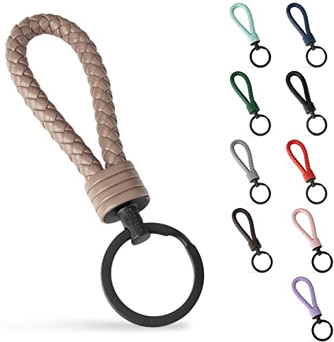 SERASAR Schlüsselanhänger Leder mit Edelstahl Schlüsselring - Zusatzringe für kleine Schlüssel - Ideal für Auto, Motorrad, Fahrrad und Haus-Schlüssel - Mit Geschenk-Schachtel für Herren & Damen