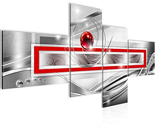 Runa Art Wandbilder Set XXL Abstrakt Wohnzimmer Schlafzimmer Grau Rot Silber 4 Teilig - Made in Germany - 108245a