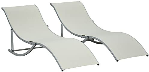 Outsunny Set 2 Sdraio da Giardino Pieghevoli, Lettino Prendisole in Alluminio e Texteline, Beige, 61x165x63cm