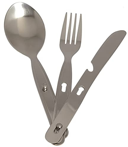 Set posate da campeggio in acciaio inox 3 pezzi | Set di stoviglie da esterno per campeggio, escursionismo, caccia, pesca