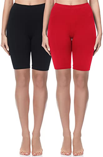 Merry Style Damen Sport Leggings kurz Sportleggings Radlerhose Sporthose aus Baumwolle 2 Pack MS10-200 (Schwarz/Rot(2Pack), L)
