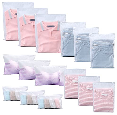NITAIUN 15 Stücke Kleidung Tüten Reise Kleidertaschen Gepäck Aufbewahrung Taschen Organiser Wasserdichte Gefrostetem Kompressionsbeutel Zip Beutel Reisetasche Kleidung Schuhe Unterwäsche Kosmetik