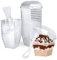CoKeeSun 30 Pièces Tasses à Dessert avec Couvercles & Cuillères, 115ml/4oz Verrines Plastiques Carrée, Coupelle Réutilisables, Gobelets pour Tiramisu Pudding Mousse Crème Glacée