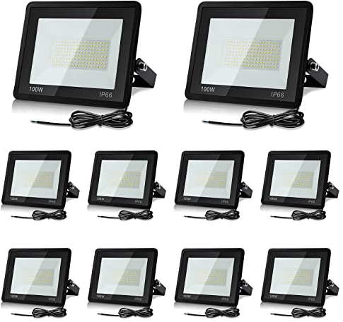 Lospitch 100W LED Strahler 1700LM Superhell Fluter, IP66 Wasserdicht Scheinwerfer Flutlicht, 3000K Warmweiß Außenleuchte, LED Flutlicht Außenstrahler für Innen und Aussen, 10pcs