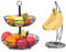 Cubesu Frutero de 2 niveles, incluye soporte para plátanos, soporte para frutas para más espacio en la cocina, frutero de 2 pisos, cesta decorativa de frutas