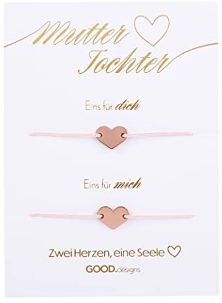 GD GOOD.designs Mutter Tochter Armband Set für 2 mit Herz Armband in 18K Rosegold I Mama Geschenk - Individuell verstellbare Armketten für zwei I Schmuck für Damen - Valentinstag - Geschenk für Sie