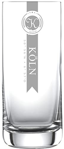 Miriquidi 2X KÖLN Finest Longdrinkgläser 0.33l mit Koordinaten | Schott Glas | Lasergravur | Geschenk und Erinnerung aus Köln | 2er Set