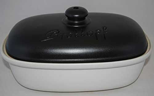 Töpferei Seifert Brottopf weiß/schwarz | Brotkasten | Brotbox | Brotdose | Brotbehälter | Steinzeug | LxBxH: 30x21x16 cm