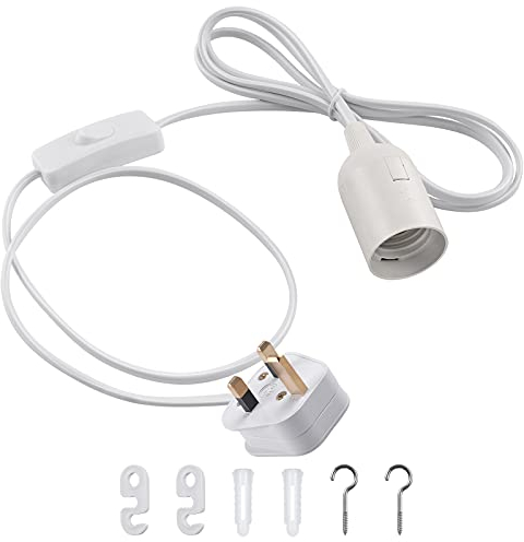 DiCUNO E27 Lampholder, Pendant Light Ceiling Lighting Fitting, Suspended Pendant Light Fitting Kit, White, 2M, 1Pack