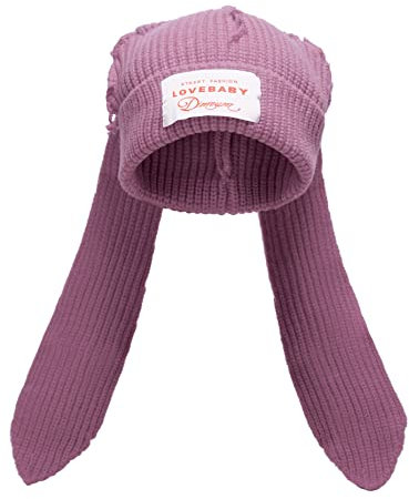 Solyinne Knit Beanie Hüte Niedliche Häschen Lange Ohren Lustige Mütze Flauschige Winter Cap Warme Strick Kaninchen Häkeln Schädel Kappe Outdoor Slouchy Hut, Violett, Einheitsgröße