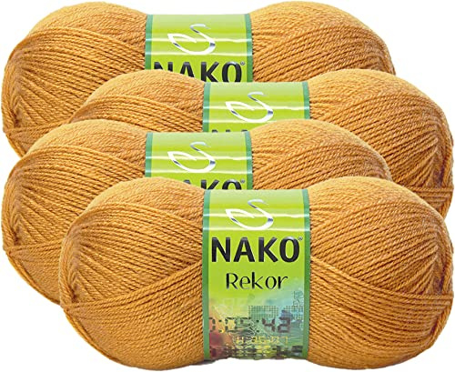 Nako Rekor, Strickgarn, (4 Knäuel) je Knäuel (Knäuel), 100 g, Sie können es zum Stricken von Schals, Barets, Strickjacken und ähnlichem Senf 10129 verwenden