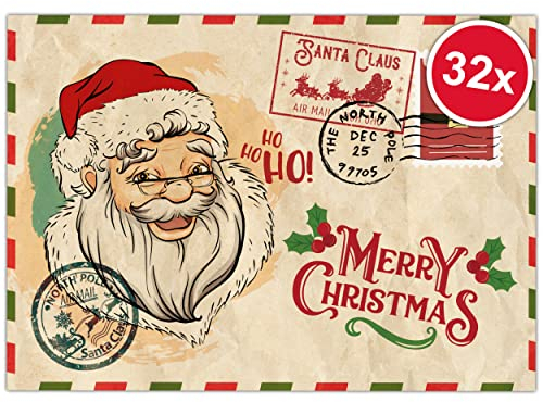Weihnachtskarten Set (32 Stück) mit weihnachtlichen Motiven - A6 Postkarten für Weihnachten - Eine Christmas Postkarte für jeden deiner Liebsten - Coole Weihnachtspostkarten mit und ohne Sprüche