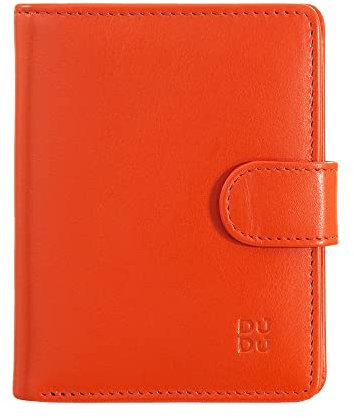 DUDU Damen Geldbörse aus echtes Leder, kleines Leder RFID-Kartenetui mit Reißverschluss, Münzfach, Außenverschluss Orange