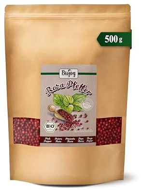 Biojoy Poivre rose BIO entier, grains idéals pour moulin, 500 g | Baies de poivre du Sri Lanka, séchées, Schinus terebinthifolia L.