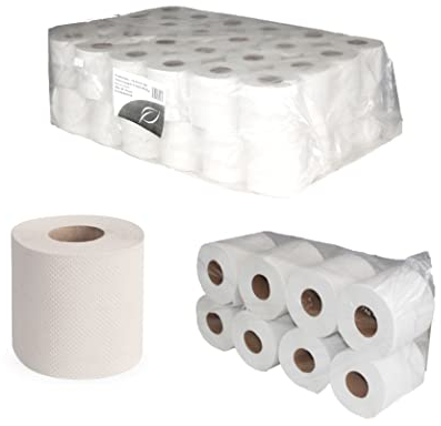 Toilettenpapier 2-lagig | je 400 Blatt | 100% Recycling | weiß | perforiert | günstige Großpackung | besonders weich und angenehm | Lieferumfang: 6x8 = 48 Rollen im Folienbeutel