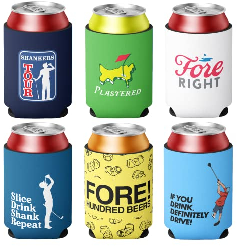 Shanker Golf Beer Can Cooler Set - Funny Can Coolers for Golf - Pack of 6 Neoprene Can Coolers - Fits Cans and Bottles - Great Funny Golf Tournament Gift for Golfers