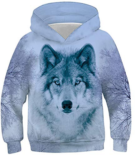 Belovecol 3D Wolf Hoodie Personalisierte Langarm Pullover Kinder Neuheit Tier Kapuzen Top Sweatshirt für Junge Mädchen