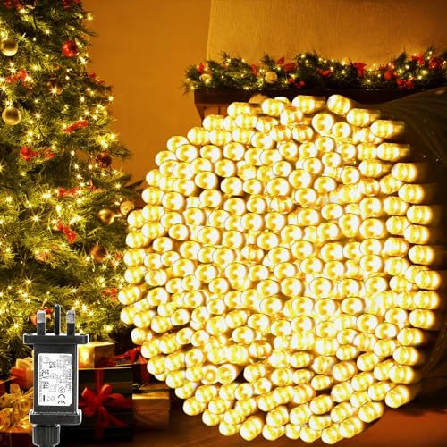 Christmas Tree Lights on Dark Green Cable, 200 LED 20M Warm White Fairy Lights Plug in for Indoor & Outdoor Decorations, String Lights with 8 Modes, IP44 Waterproof for Christmas Tree Garden