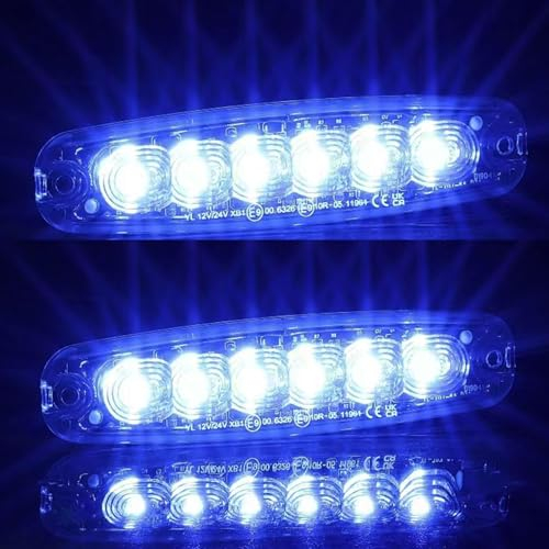 AGRISHOP 2pcs Lampe Stroboscopique Voiture Led Bleu 12v24v 6Leds Homologation ECE R65 Eclairage de Clignotant Warining Beacon Lights,Feu de Freinage Stroboscopique pour Flash Avant Remorque Gril