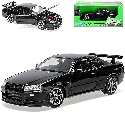 Welly Nisan Skyline R34 GT-R Coupe Schwarz 1998-2002 1/24 Modell Auto mit individiuellem Wunschkennzeichen