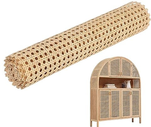 Huasean 1 Matériau Cannage, Sangle Rotin Ouverte Tissée Rotin Naturel en Rouleau 45 X 150 Cm pour Les Projets Cannage Tissu Rotin en Maille pour Bricolage, Meubles, Chaise, Armoire