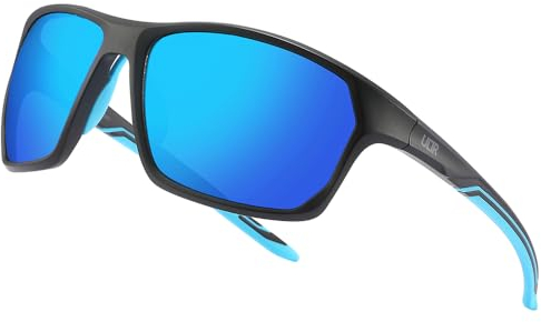 ULTR Sonnenbrille Herren Polarisiert RAYZ - Sport Sonnenbrille für Damen - Bequeme Sportbrille Verspiegelt für Fahrrad, Sport, Laufen, Retro Sunglasses Men (Schwarz (Blaues Glas))