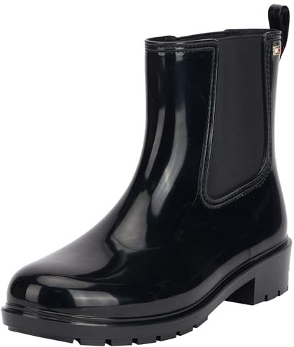 Tommy Hilfiger Donna Stivali in Gomma Flag Rainboot Antiscivolo, Nero (Black), 39 EU