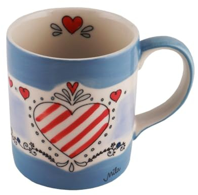 Mila Keramik-Becher Good Times ca. 250ml Tee- oder Kaffee-Tasse mit handgemaltem romantischem Herz-Design als Valentinstags-, Hochzeits- oder Geburtstags-Geschenk
