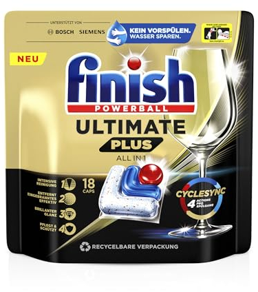 Finish Ultimate Plus Tablettes pour lave-vaisselle – Tablettes pour lave-vaisselle pour un nettoyage intensif, un pouvoir dégraissant et une brillance – 18 tablettes