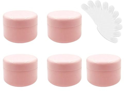 Lot de 5 pots vides en plastique de 100 g pour cosmétiques, crème, lotion, maquillage, sous-embouteillage avec mini spatules (rose)