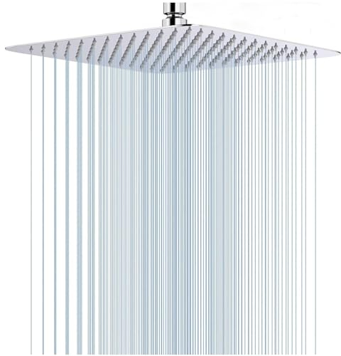 AUYI Regendusche Duschkopf,12 Zoll Edelstahl Regenbrause Anti-Kalk-Düsen Duschkopf, Selbstreinigende Regenduschkopf Quadratisch 30 * 30cm (Silber)