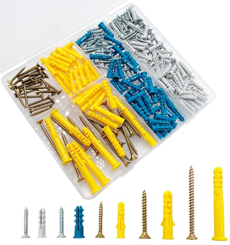 ZAselect 270-teiliges Trockenbaudübel und Schrauben-Sortiment, 135 Kunststoff-Dübel und 135 Kreuzschlitz-Flachkopfschrauben, 5 Größen, verzinkte Schrauben und Dübelbolzen